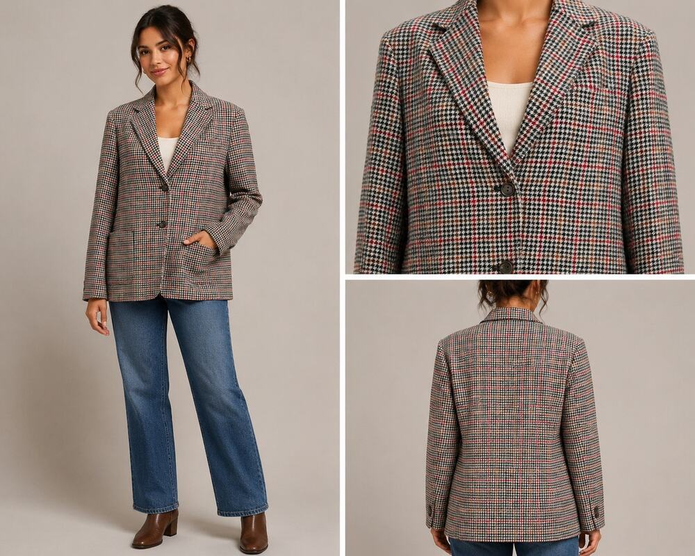 UNIQLO Ines de La Fressange Paris 100% Wool Plaid Blazer Jacket Women's XXS Prep